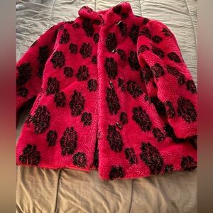 Pink and Black Faux Fur Coat